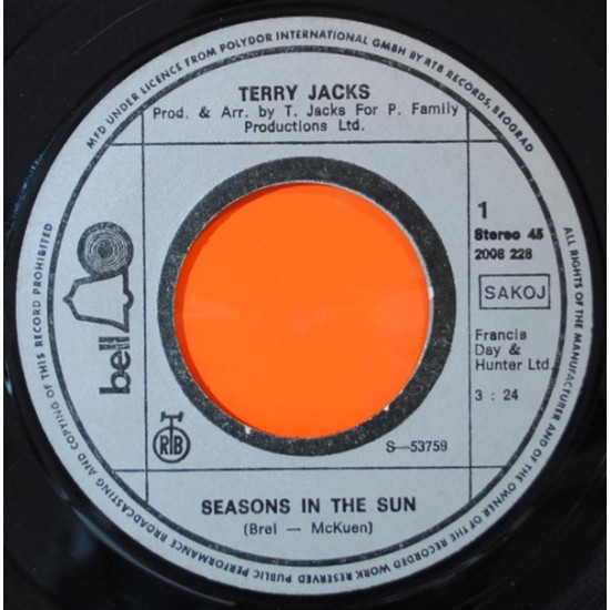 JACKS TERRY - SEASONS IN THE SUN / PUT THE BONE IN