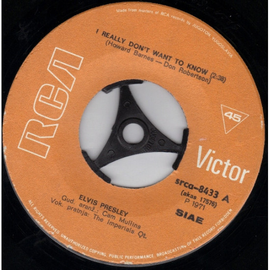 PRESLEY ELVIS - I Really Don't Want To Know / There Goes My Everything