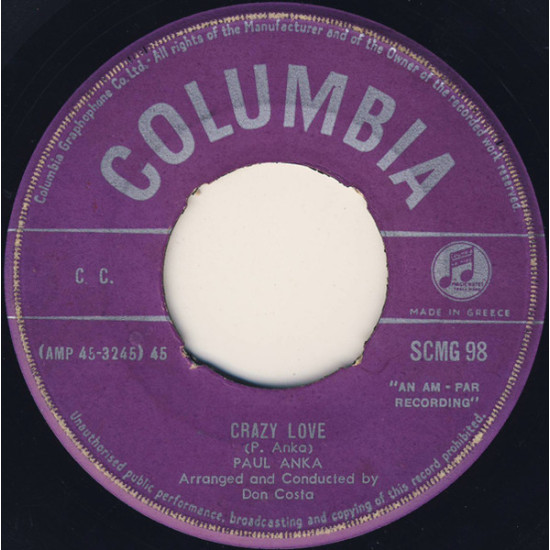 Paul Anka  - CRAZY LOVE/LET THE BELLS KEEP RINGING