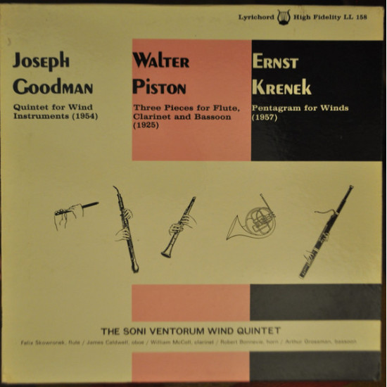 Soni Ventorum Wind Quintet - Joseph Goodman, Walter Piston, Ernst Krenek – Quintet For Wind Instruments (1954) / Three Pieces For Flute, Clarinet And Bassoon (1925) / Pentagram For Winds (1957)