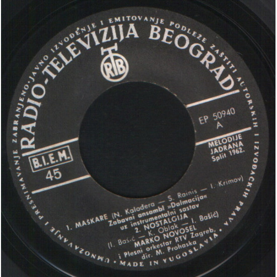 V.A. - Melodije Jadrana/Zabavni Ansambl "Dalmacija", Marko Novosel, Đorđe Marjanović, Gabi Novak/