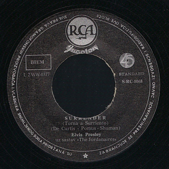 PRESLEY ELVIS /JORDANAIRES, THE  - SURRENDER / LONELY MAN 7, SINGLE